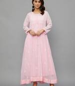 Ethnava Women's Chikankari Hand Embroidered Georgette Anarkali Kurta