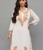 Ethnava Women's Lucknowi Chikankari Hand Embroidered Cotton Straight Kurta