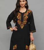 Ethnava Women's Lucknowi Chikankari Hand Embroidered Cotton Straight Kurta