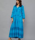 Ethnava Women's Lucknowi Chikankari Hand Embroidered Cotton Anarkali Kurta