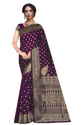 Beautiful Banarasi Party Wear Art Silk Saree with Zari Embroidery Border work with Beautiful Art Silk Blouse 1