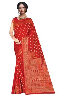 Beautiful Banarasi Party Wear Art Silk Saree with Zari Embroidery Border work with Beautiful Art Silk Blouse 1