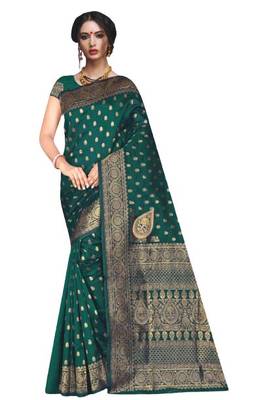 Beautiful Banarasi Party Wear Art Silk Saree with Zari Embroidery Border work with Beautiful Art Silk Blouse 1