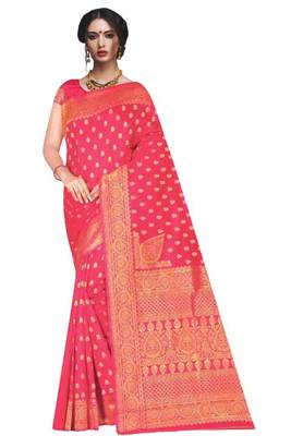 Beautiful Banarasi Party Wear Art Silk Saree with Zari Embroidery Border work with Beautiful Art Silk Blouse 1