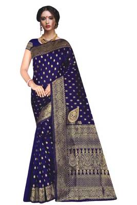 Beautiful Banarasi Party Wear Art Silk Saree with Zari Embroidery Border work with Beautiful Art Silk Blouse 1