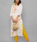Ethnava Women's Chikankari Hand Embroidered Cotton Straight Kurta
