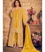 Yellow Traditional Embroidered Jacket Style Pant Suit