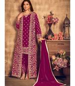 Rani Pink Traditional Embroidered Jacket Style Pant Suit