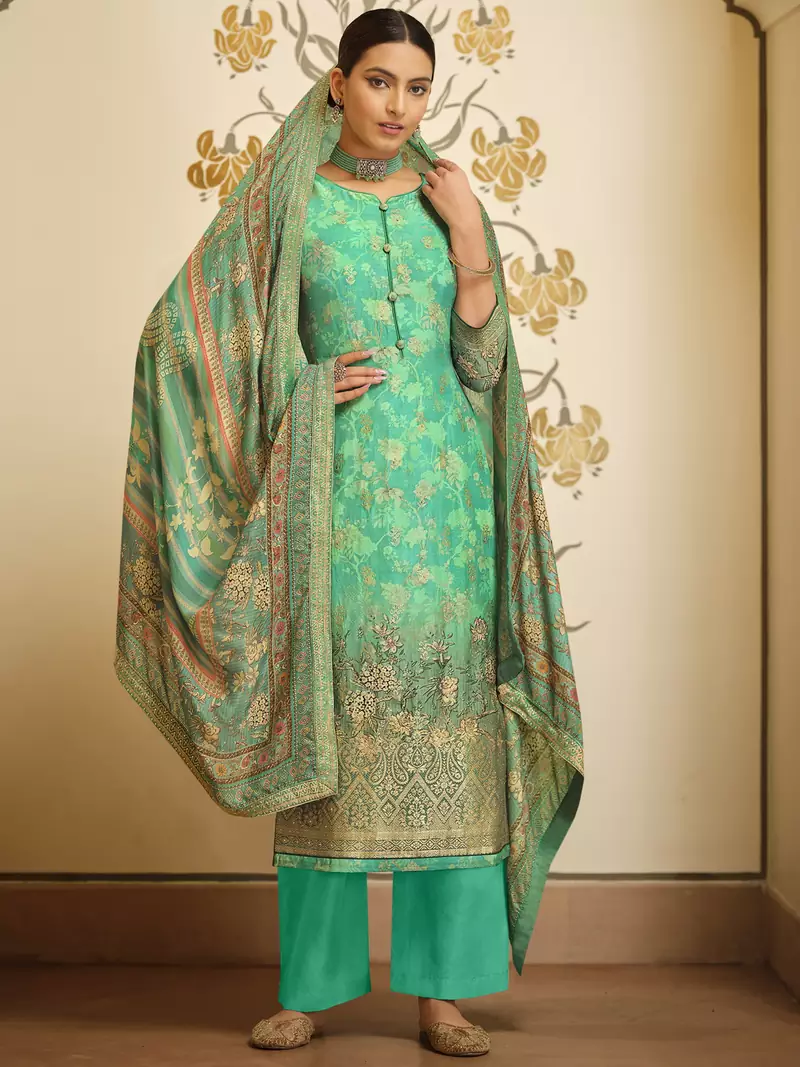 Green digital print jacquard salwar