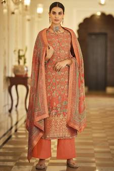 Orange digital print jacquard salwar