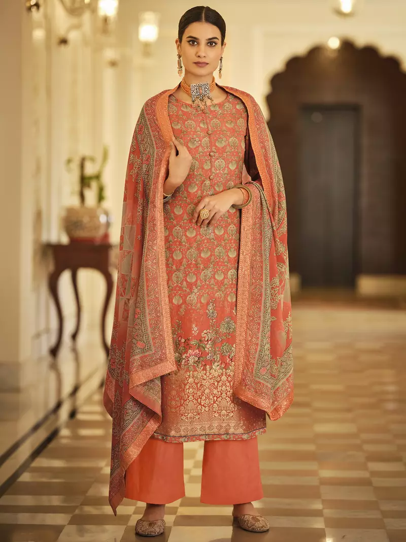 Orange digital print jacquard salwar