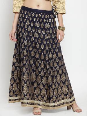 Navy-blue printed rayon skirts 1