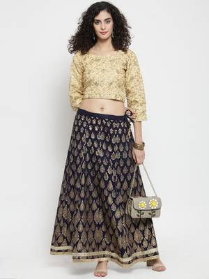 Navy-blue printed rayon skirts 2