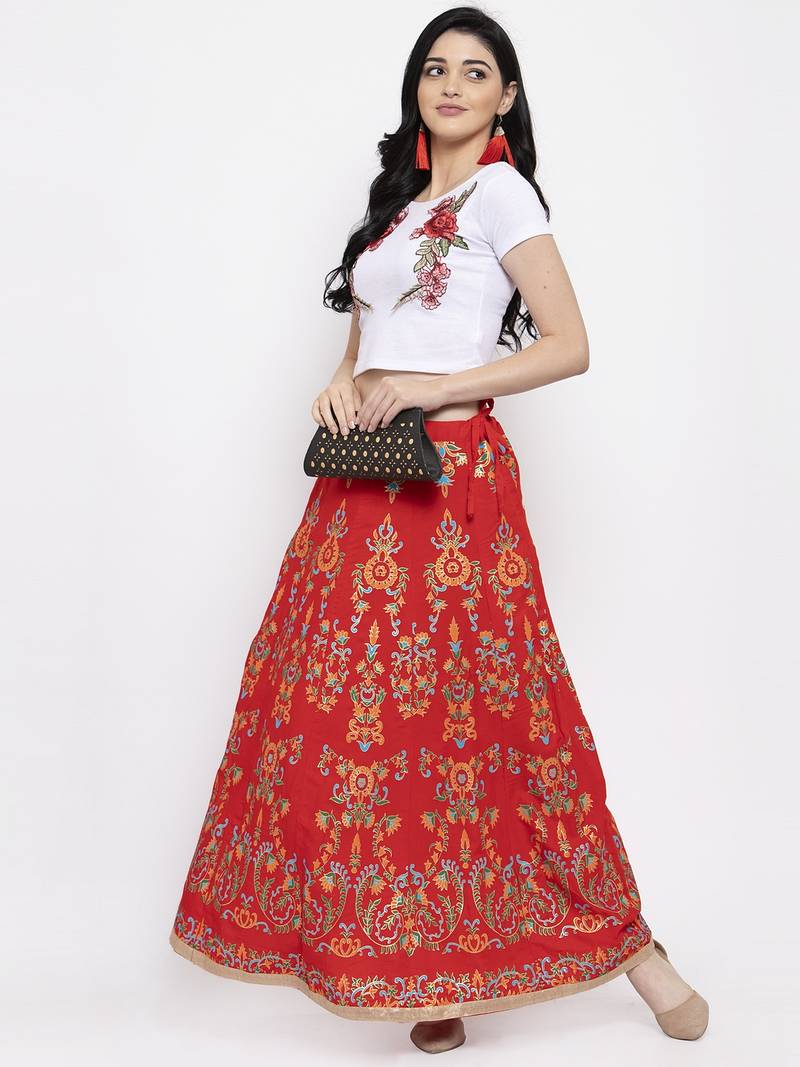 Red printed rayon skirts