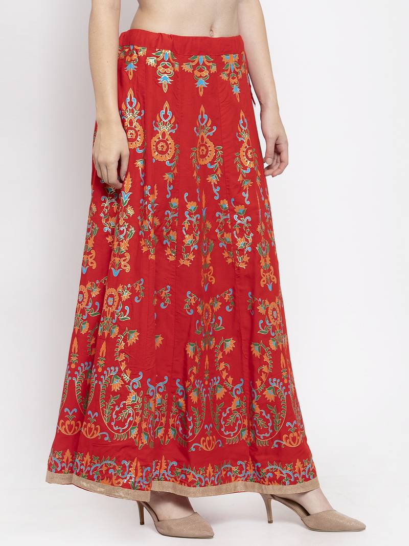Red printed rayon skirts