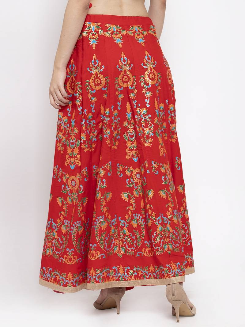 Red printed rayon skirts