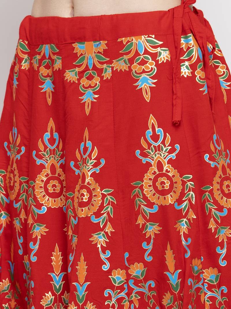 Red printed rayon skirts