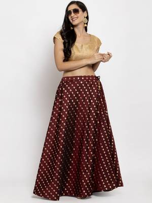 Maroon printed silk skirts 2