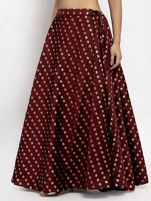 Maroon printed silk skirts 3