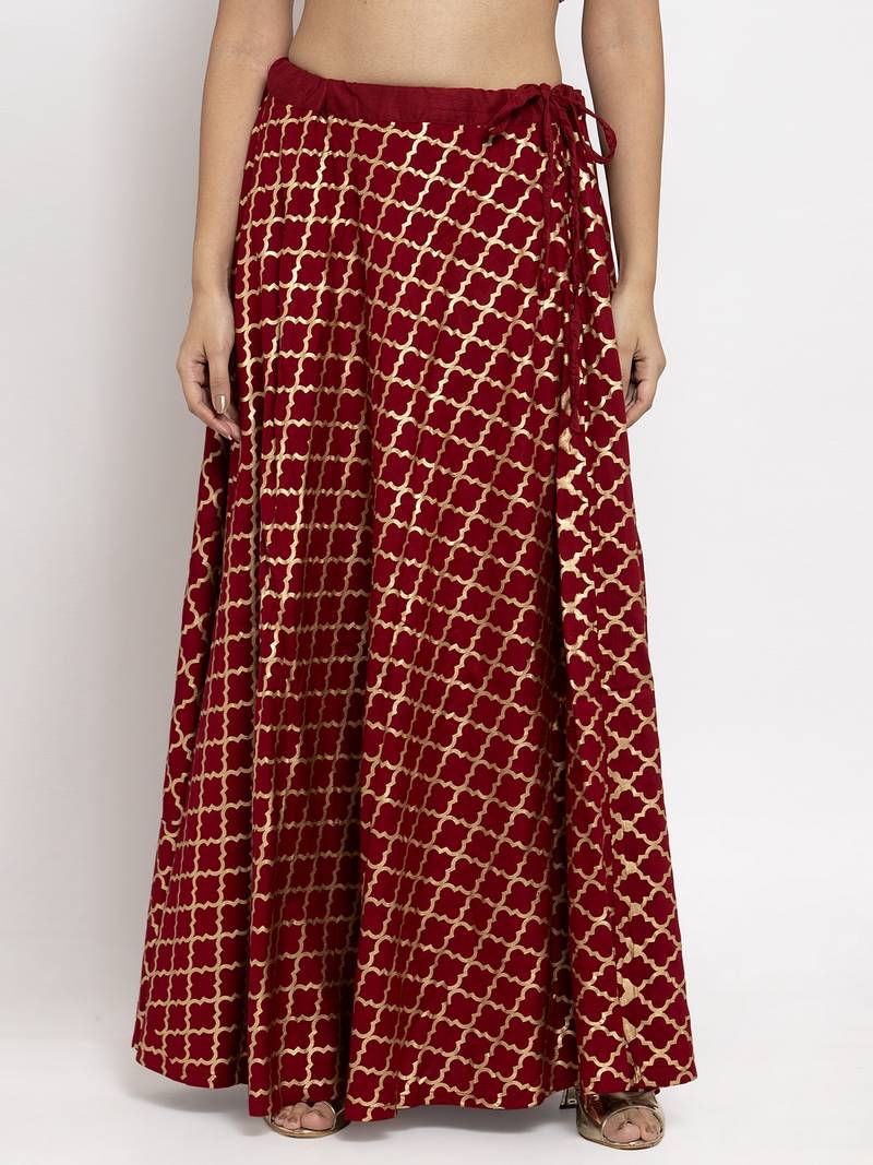 Maroon printed rayon skirts