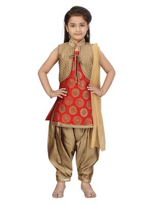 Red plain silk girls-top-bottom 1