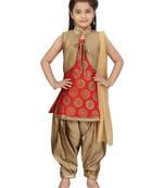 Red plain silk girls-top-bottom