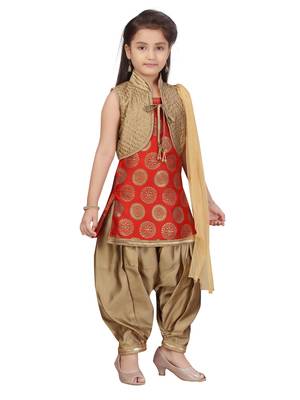 Red plain silk girls-top-bottom 2