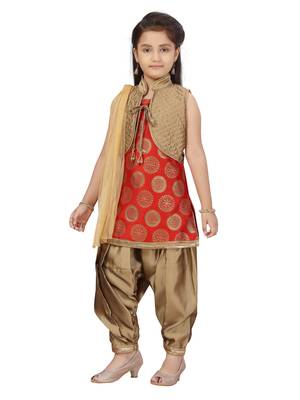 Red plain silk girls-top-bottom 3