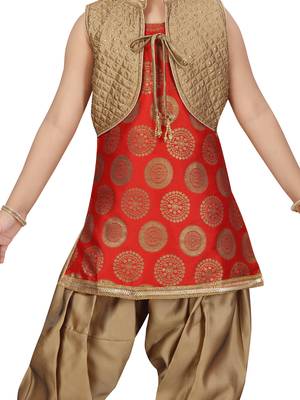 Red plain silk girls-top-bottom 5