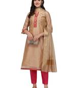 Beige embroidered viscose long-kurtis