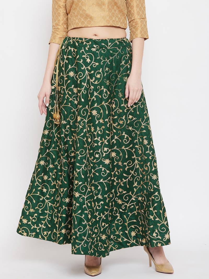 Green embroidered silk skirts