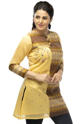 Light-yellow embroidered viscose short-kurtis 3