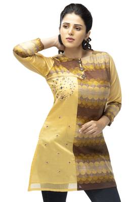 Light-yellow embroidered viscose short-kurtis 4