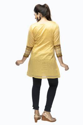 Light-yellow embroidered viscose short-kurtis 5