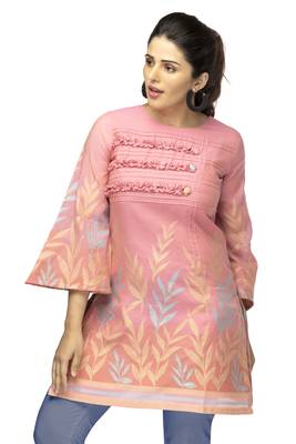 Light-hot-pink embroidered viscose short-kurtis 2