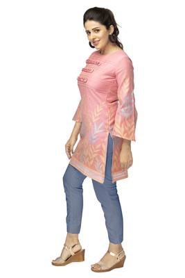 Light-hot-pink embroidered viscose short-kurtis 3