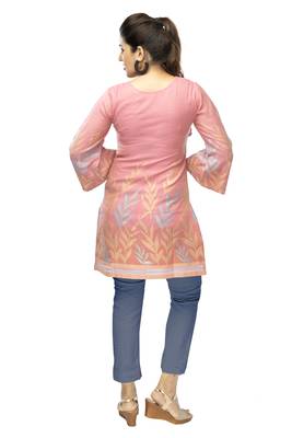 Light-hot-pink embroidered viscose short-kurtis 4