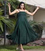 Green Solid Rayon Flared Western wear Dresses