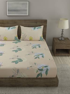 PEACH ORANGE FLORAL 210 TC Cotton 1 King Bedsheet with 2 Pillow Covers 1