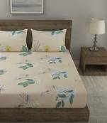 PEACH ORANGE FLORAL 210 TC Cotton 1 King Bedsheet with 2 Pillow Covers