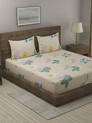 PEACH ORANGE FLORAL 210 TC Cotton 1 King Bedsheet with 2 Pillow Covers 2
