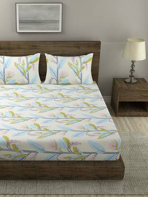 LEMON FLORAL 210 TC Cotton 1 King Bedsheet with 2 Pillow Covers 1