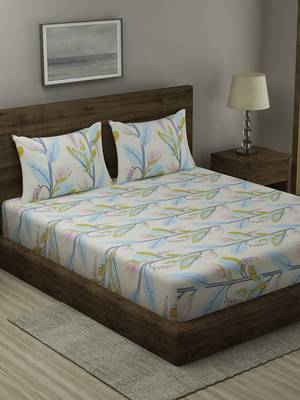 LEMON FLORAL 210 TC Cotton 1 King Bedsheet with 2 Pillow Covers 2