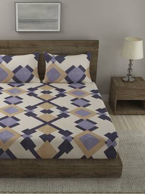 beige PRINTED 210 TC Cotton 1 King Bedsheet with 2 Pillow Covers 1