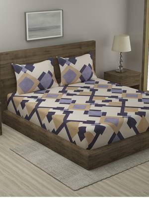 beige PRINTED 210 TC Cotton 1 King Bedsheet with 2 Pillow Covers 2