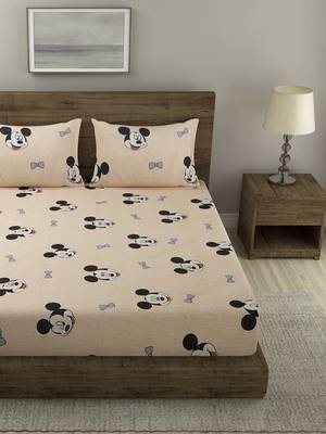 peach mickey mouse 210 TC Cotton 1 King Bedsheet with 2 Pillow Covers 1