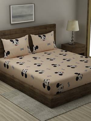 peach mickey mouse 210 TC Cotton 1 King Bedsheet with 2 Pillow Covers 2