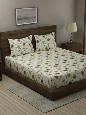 lemon FLORAL 210 TC Cotton 1 King Bedsheet with 2 Pillow Covers 1