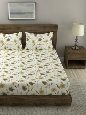 lemon FLORAL 210 TC Cotton 1 King Bedsheet with 2 Pillow Covers 2