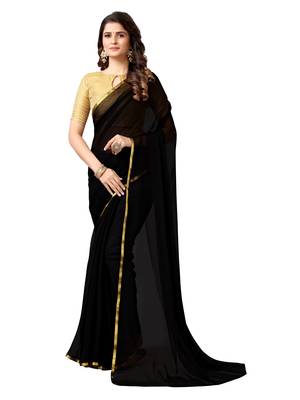 Black woven chiffon saree with blouse 1